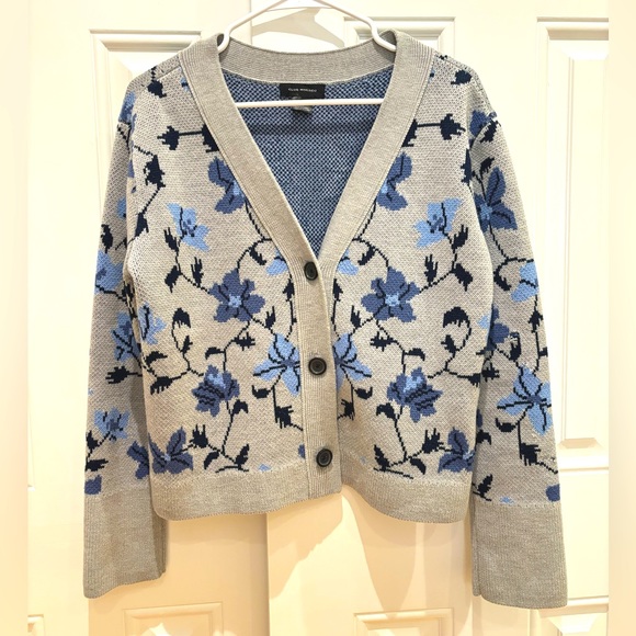 Club Monaco 100% wool blue grey floral cardigan - Picture 3 of 9